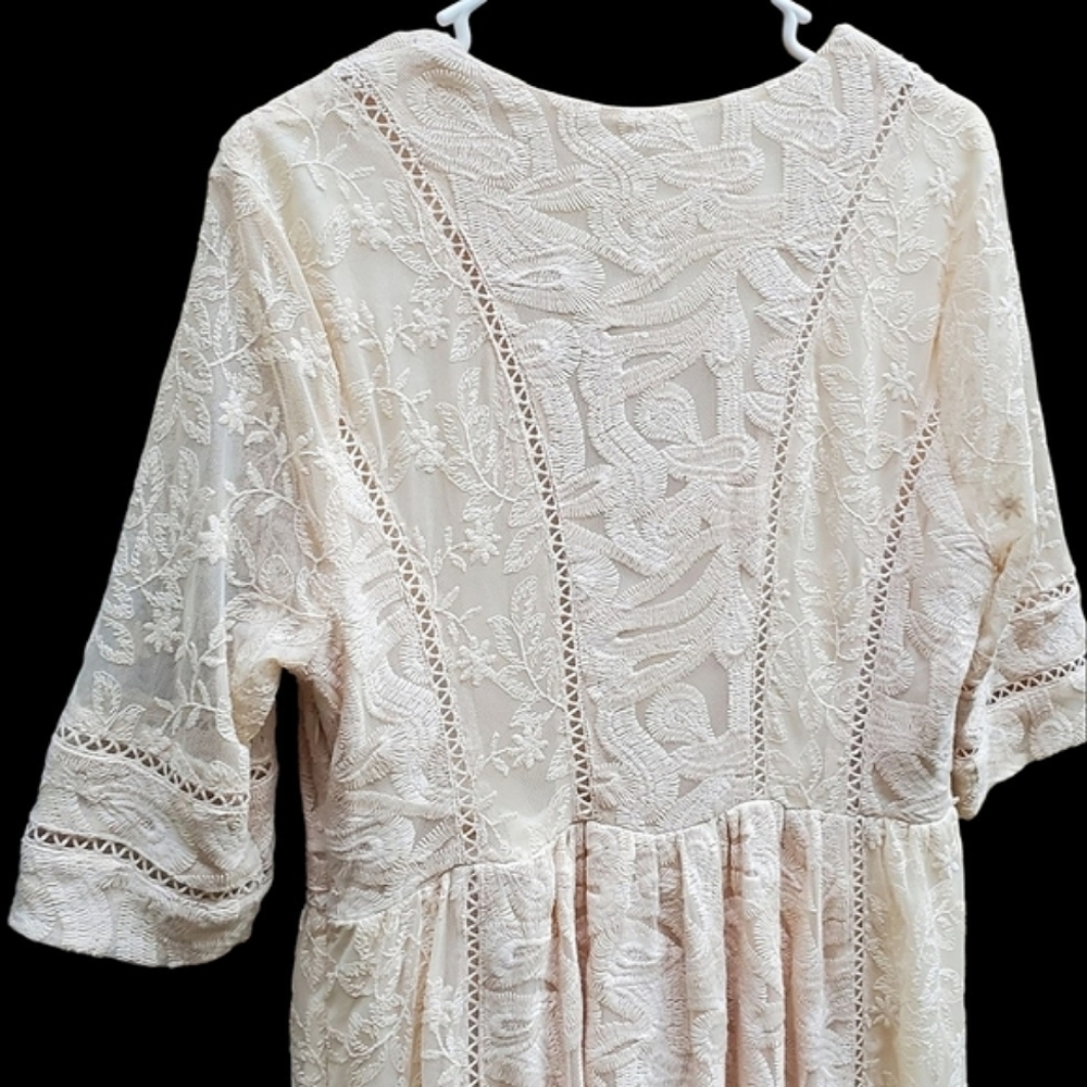Free People Mountain Laurel Lace Midi Dress Almond/ Cream - 10 - Picture 9 of 9